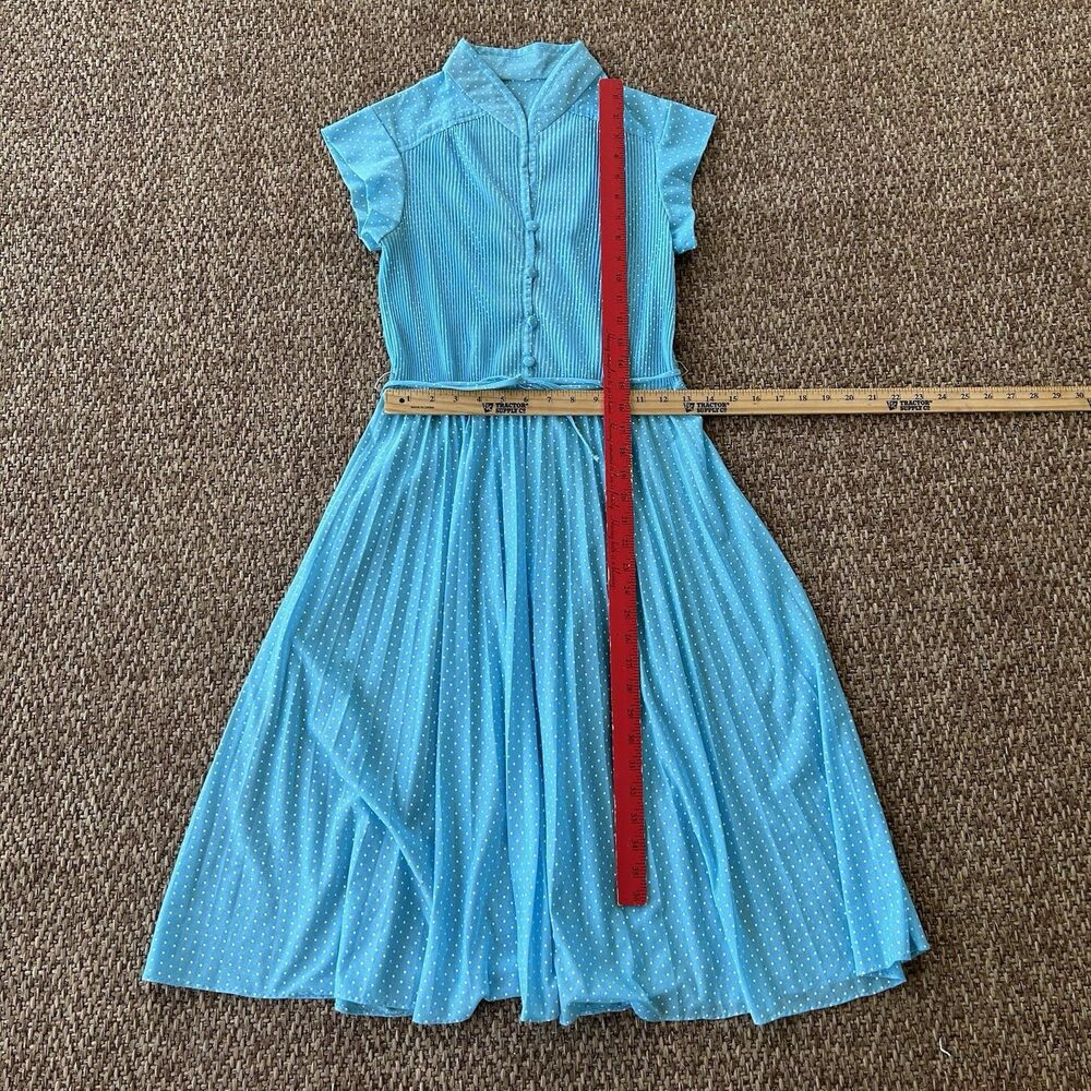 Vintage Blue Polka Dot Dress Woman’s Small Prairie Dress Sheer Country READ - Picture 5 of 8